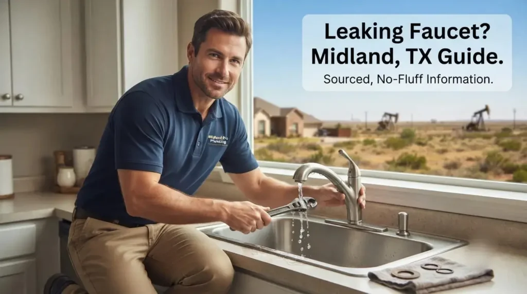 Professional plumber repairing a leaking faucet in a Midland, TX home